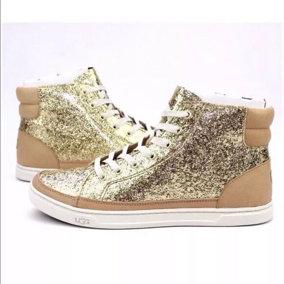 UGG GRADIE GLITTER GOLD FASHION HIGH TOP SNEAKERS - Picture 3 of 6